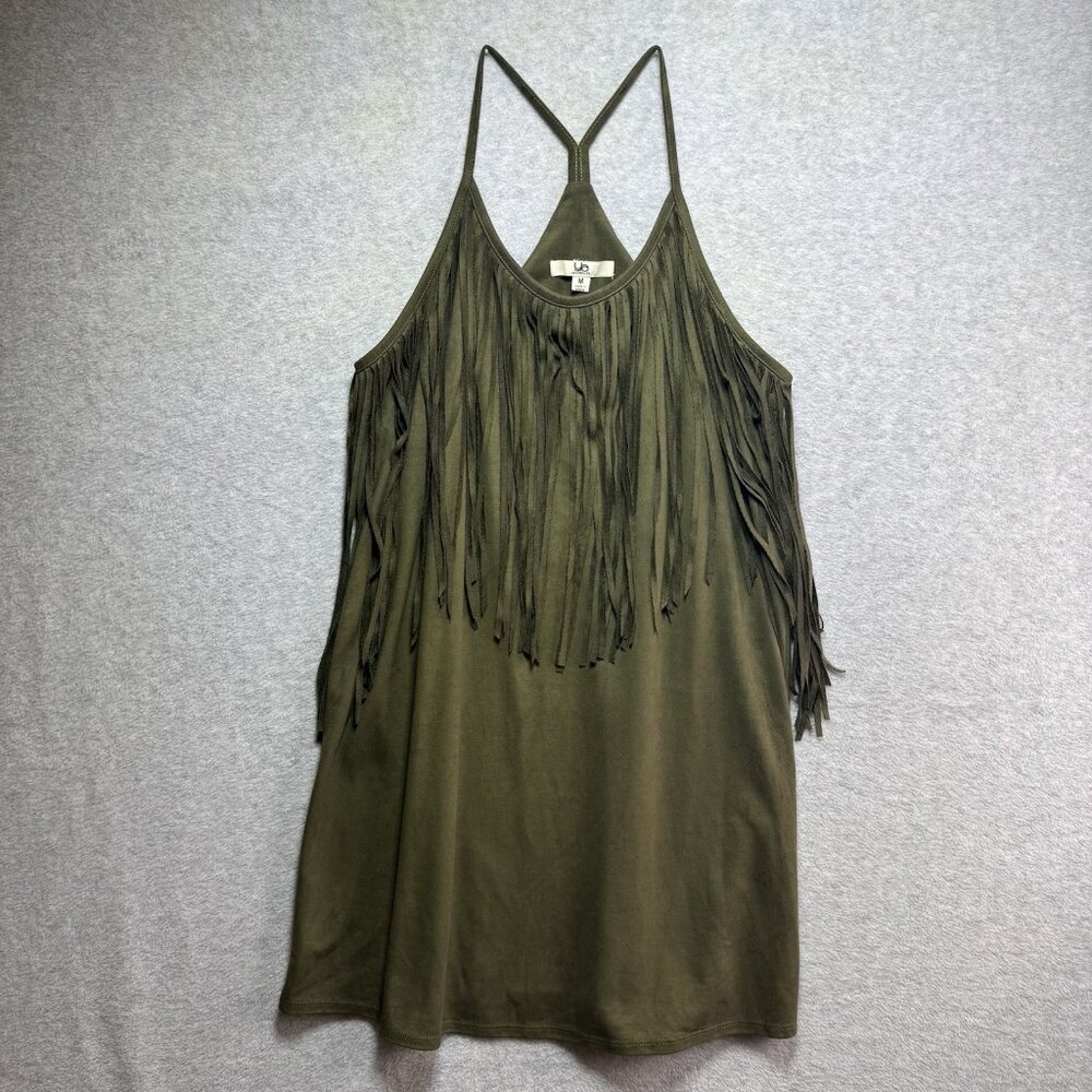 YA Los Angeles Western Fringe Mini Dress M Green Suede Cowgirl Festival Concert